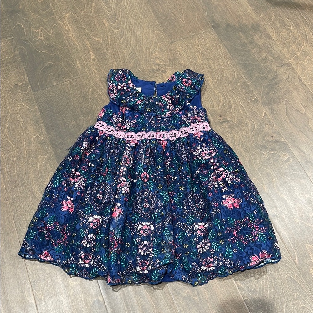2T Laura Ashley London Floral Blue Dress with Pink Accents